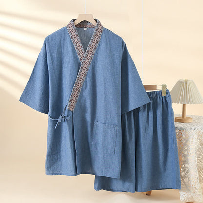Pigiama Kimono Solido con Colletto Geometrico
