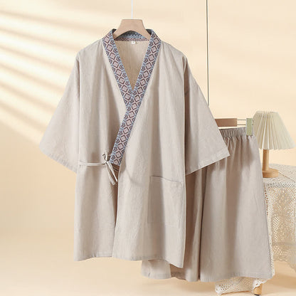 Pigiama Kimono Solido con Colletto Geometrico