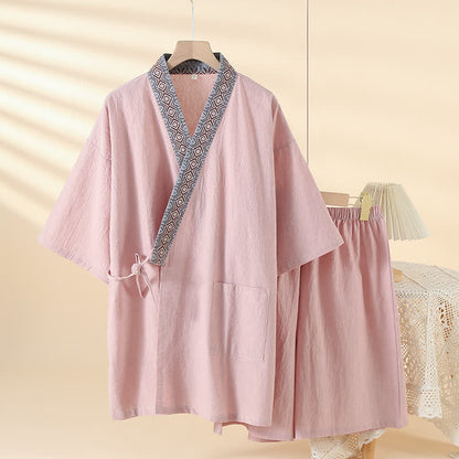 Pigiama Kimono Solido con Colletto Geometrico