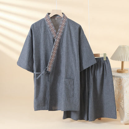 Pigiama Kimono Solido con Colletto Geometrico