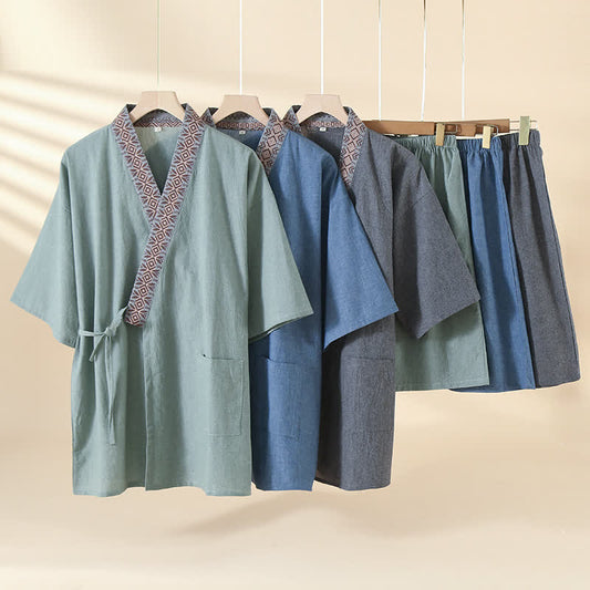 Pigiama Kimono Solido con Colletto Geometrico