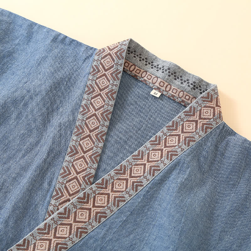 Pigiama Kimono Solido con Colletto Geometrico