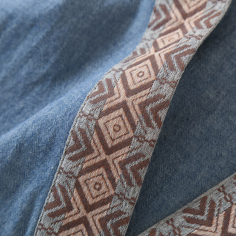Pigiama Kimono Solido con Colletto Geometrico