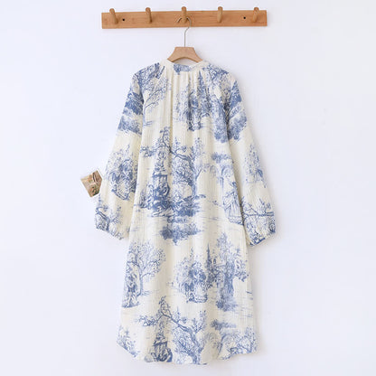 Camicia da notte in garza di cotone con stampa toile