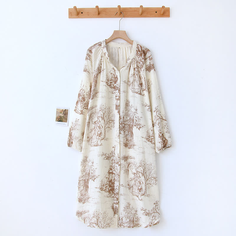 Camicia da notte in garza di cotone con stampa toile