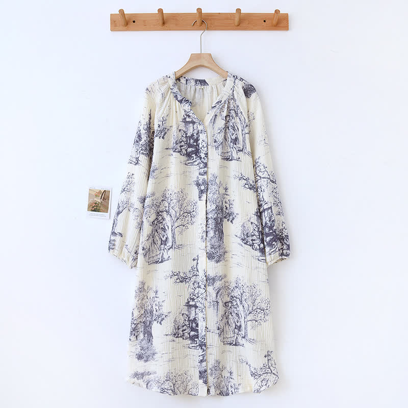 Camicia da notte in garza di cotone con stampa toile