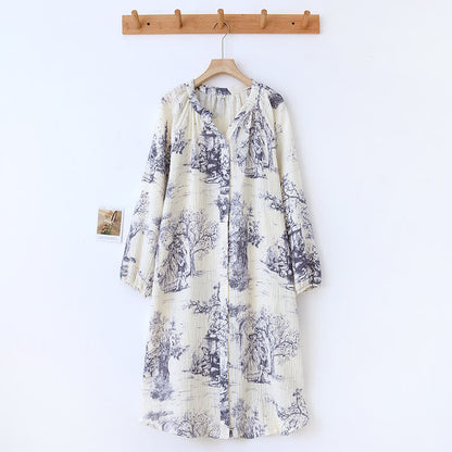 Camicia da notte in garza di cotone con stampa toile