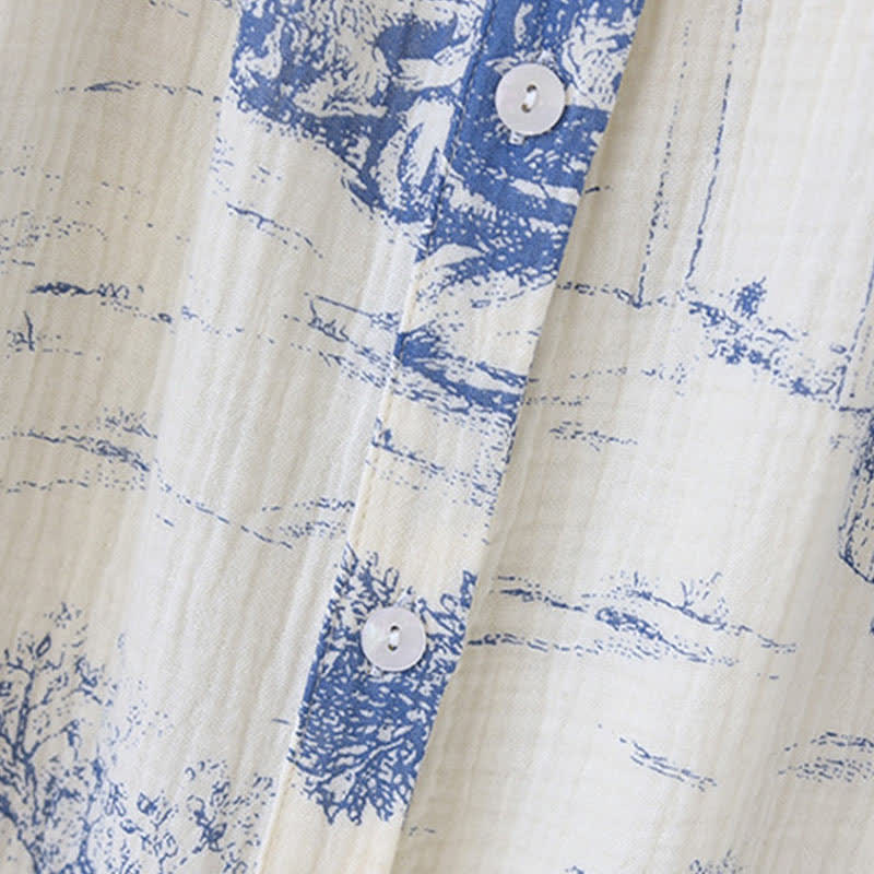 Camicia da notte in garza di cotone con stampa toile