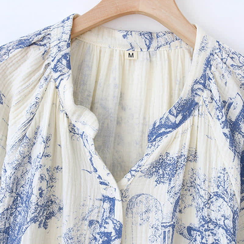 Camicia da notte in garza di cotone con stampa toile