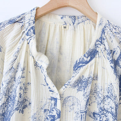 Camicia da notte in garza di cotone con stampa toile