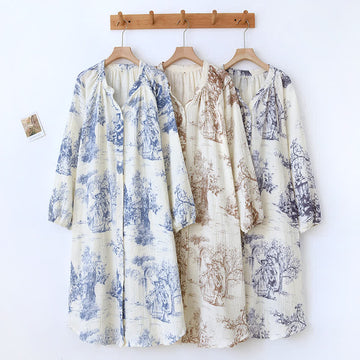 Camicia da notte in garza di cotone con stampa toile