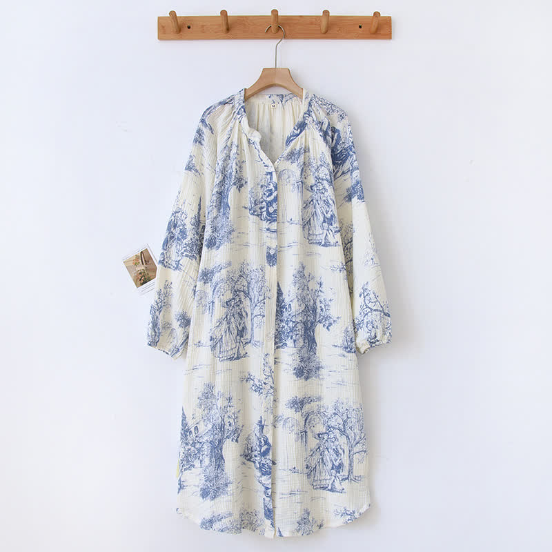 Camicia da notte in garza di cotone con stampa toile