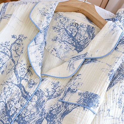 Completo da notte in garza di cotone con stampa toile