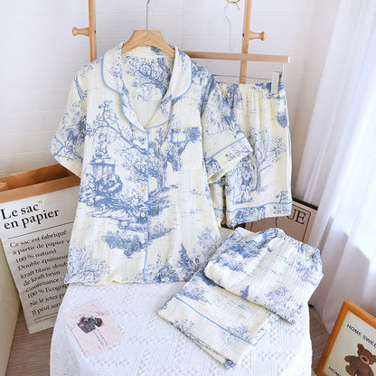 Completo da notte in garza di cotone con stampa toile