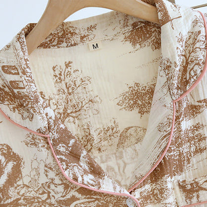 Loungewear in garza di cotone con stampa toile de chine lavata