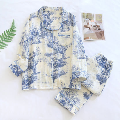 Loungewear in garza di cotone con stampa toile de chine lavata