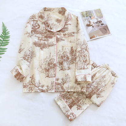 Loungewear in garza di cotone con stampa toile de chine lavata