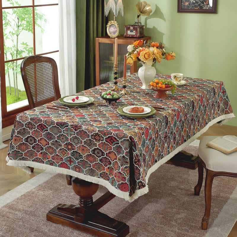 Tovaglia rettangolare con nappa marocchina jacquard