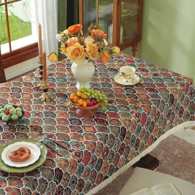 Tovaglia rettangolare con nappa marocchina jacquard
