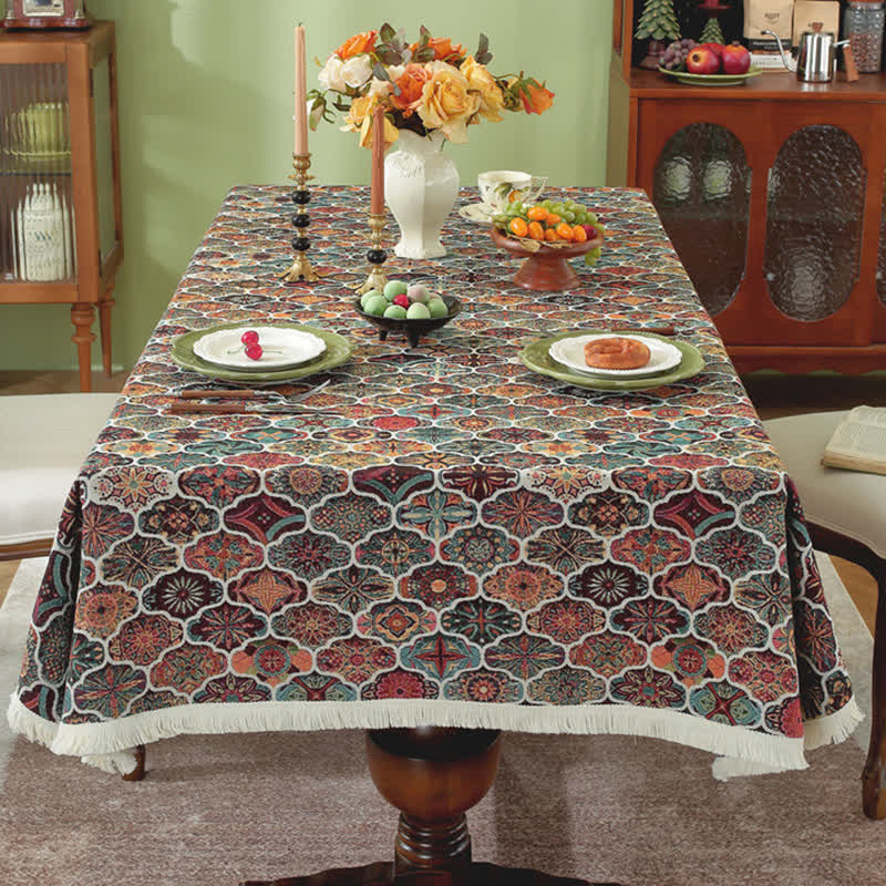 Tovaglia rettangolare con nappa marocchina jacquard