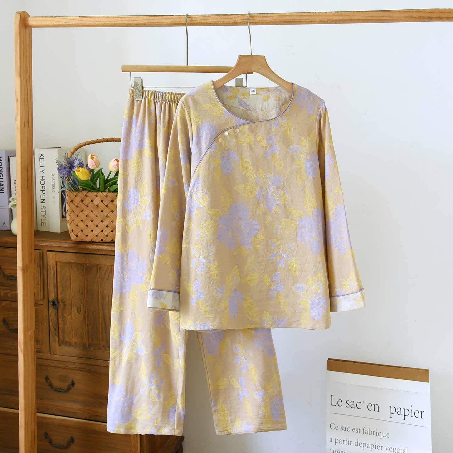 Set da notte in cotone jacquard Oriental Hostas