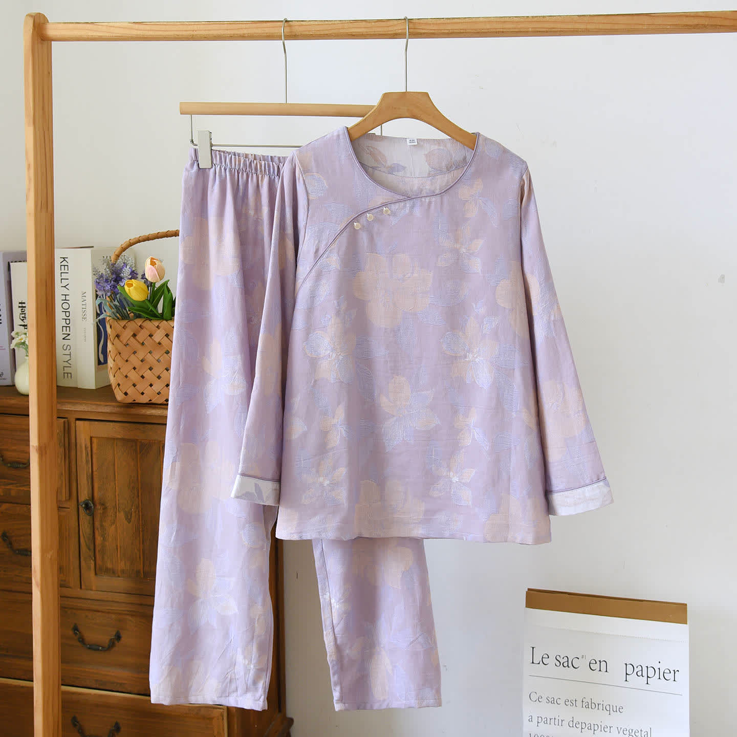 Set da notte in cotone jacquard Oriental Hostas