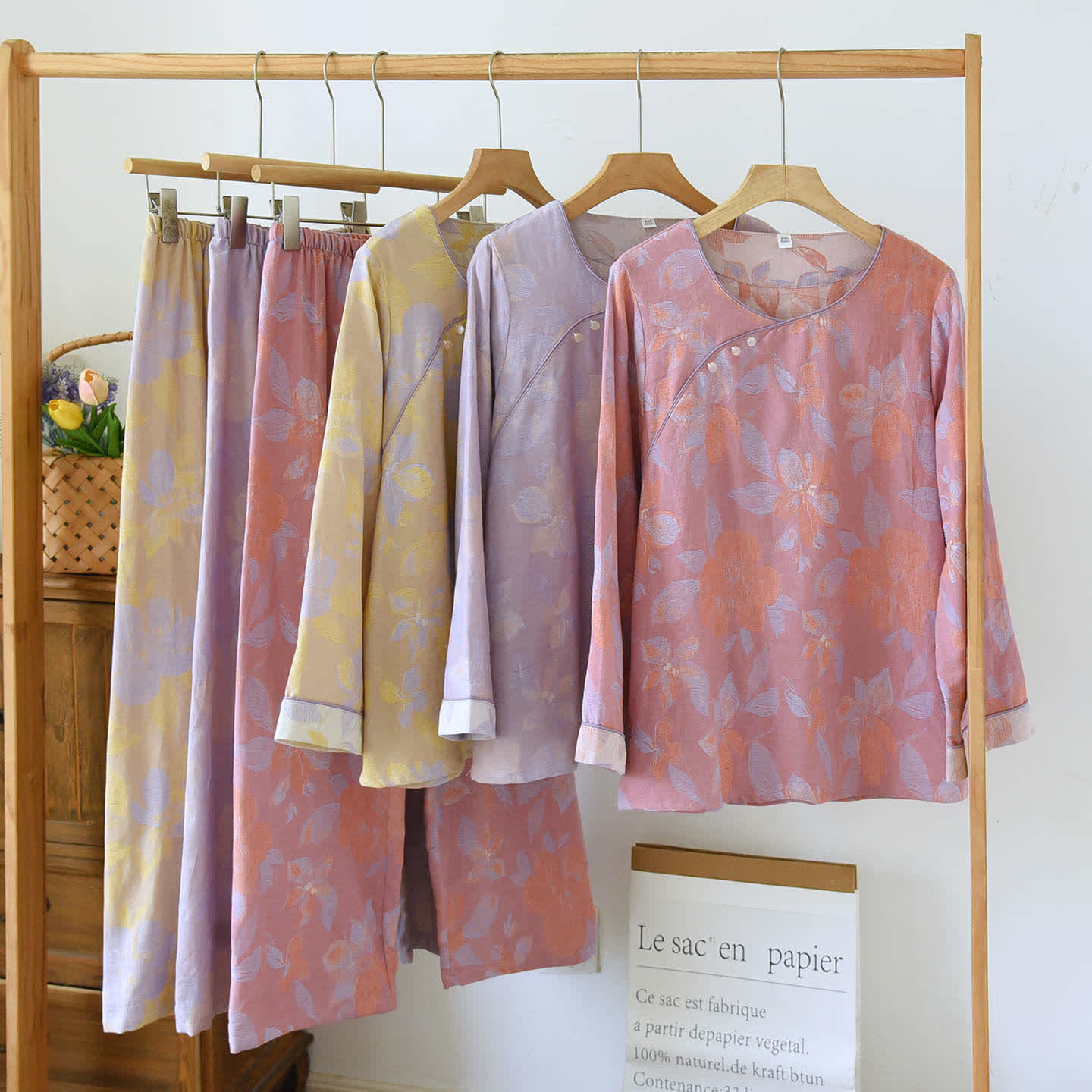 Set da notte in cotone jacquard Oriental Hostas