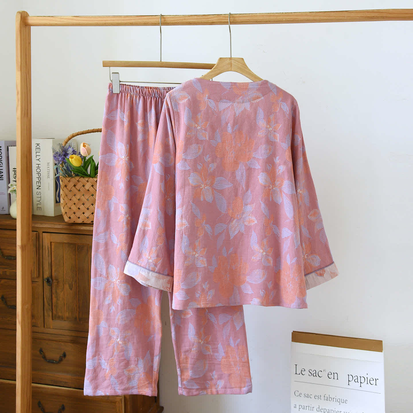 Set da notte in cotone jacquard Oriental Hostas