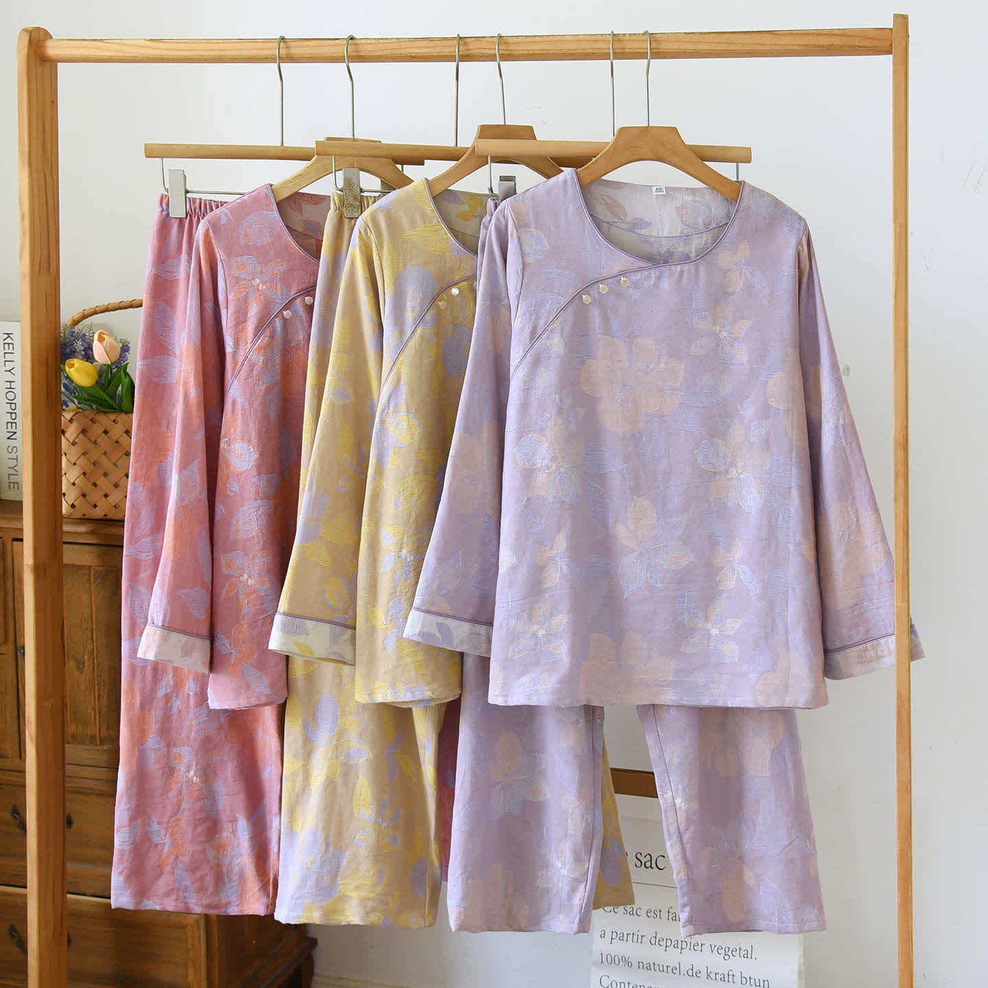 Set da notte in cotone jacquard Oriental Hostas
