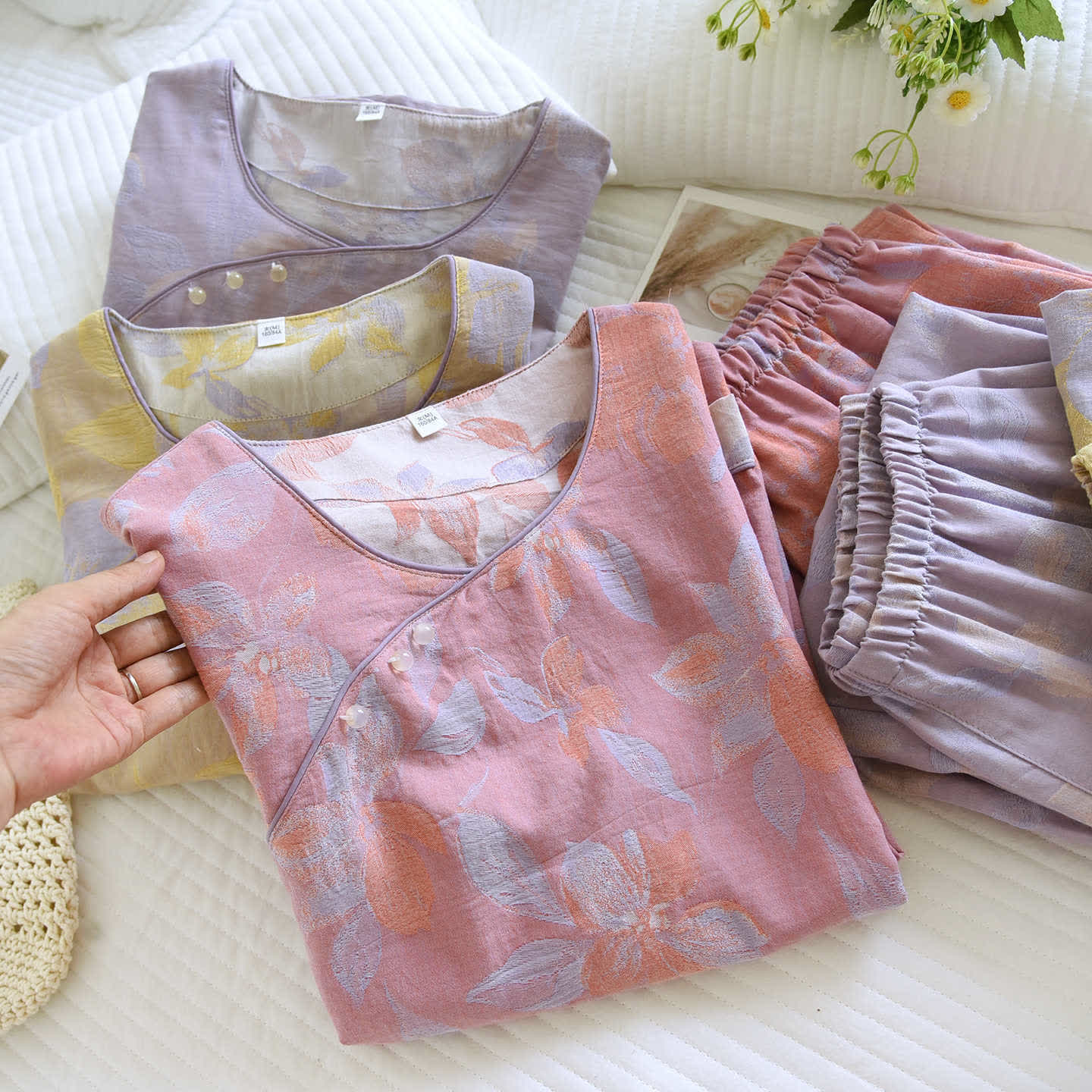 Set da notte in cotone jacquard Oriental Hostas