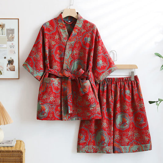Kimono unisex in cotone con stampa floreale orientale