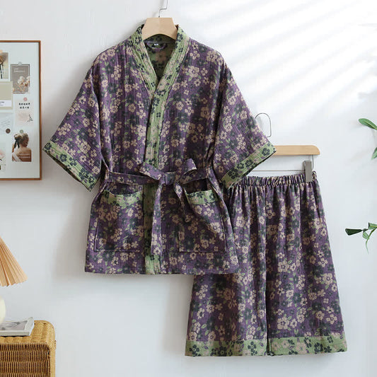 Kimono unisex in cotone con fiori di ciliegio