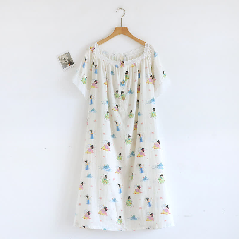 Camicia da notte in pizzo di cotone con principessa dei cartoni animati orientali