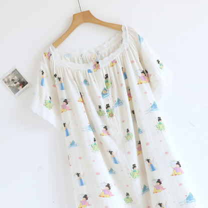 Camicia da notte in pizzo di cotone con principessa dei cartoni animati orientali