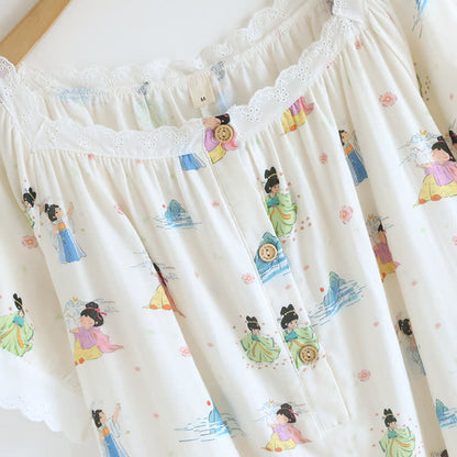 Camicia da notte in pizzo di cotone con principessa dei cartoni animati orientali