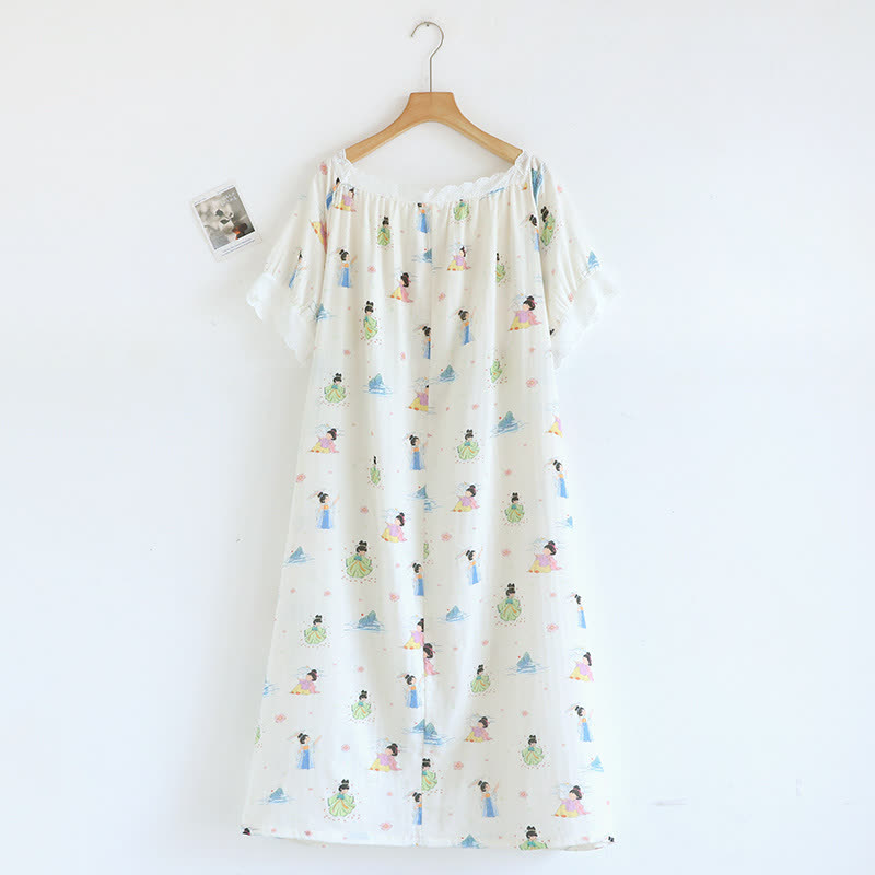 Camicia da notte in pizzo di cotone con principessa dei cartoni animati orientali