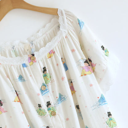 Camicia da notte in pizzo di cotone con principessa dei cartoni animati orientali