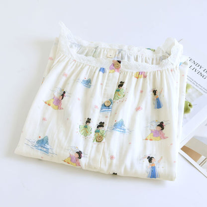 Camicia da notte in pizzo di cotone con principessa dei cartoni animati orientali