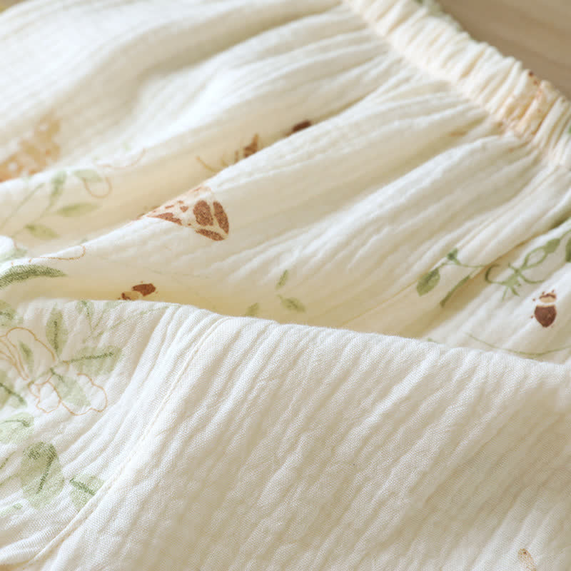 Pigiama in cotone con stampa a foglie di farfalla