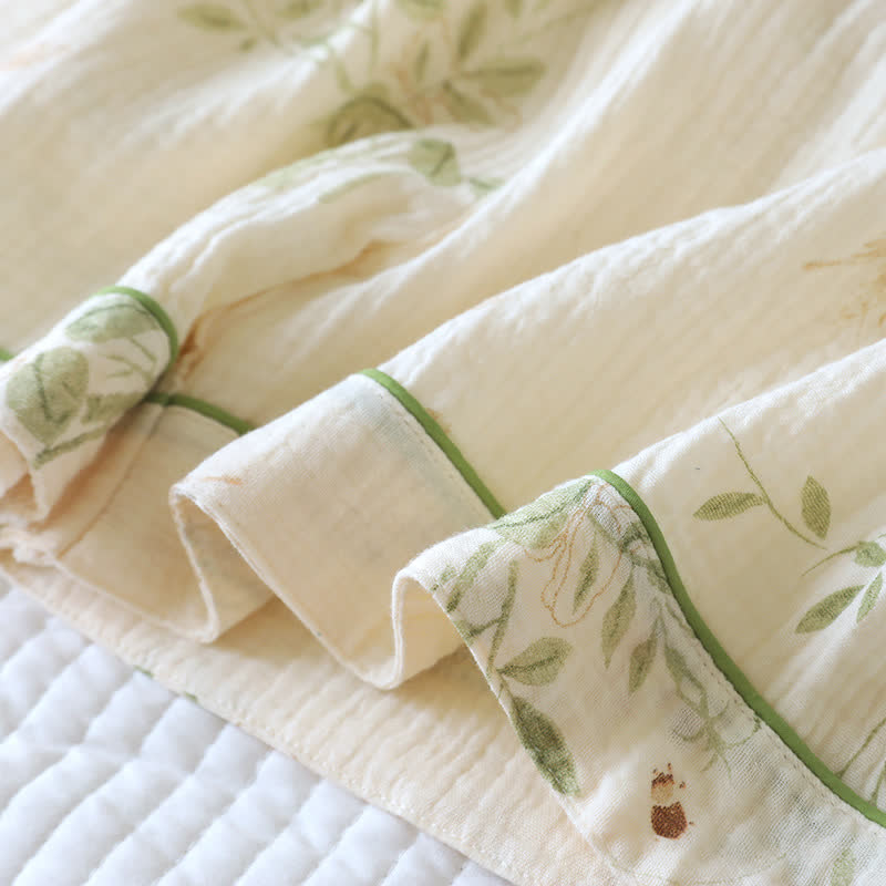 Pigiama in cotone con stampa a foglie di farfalla