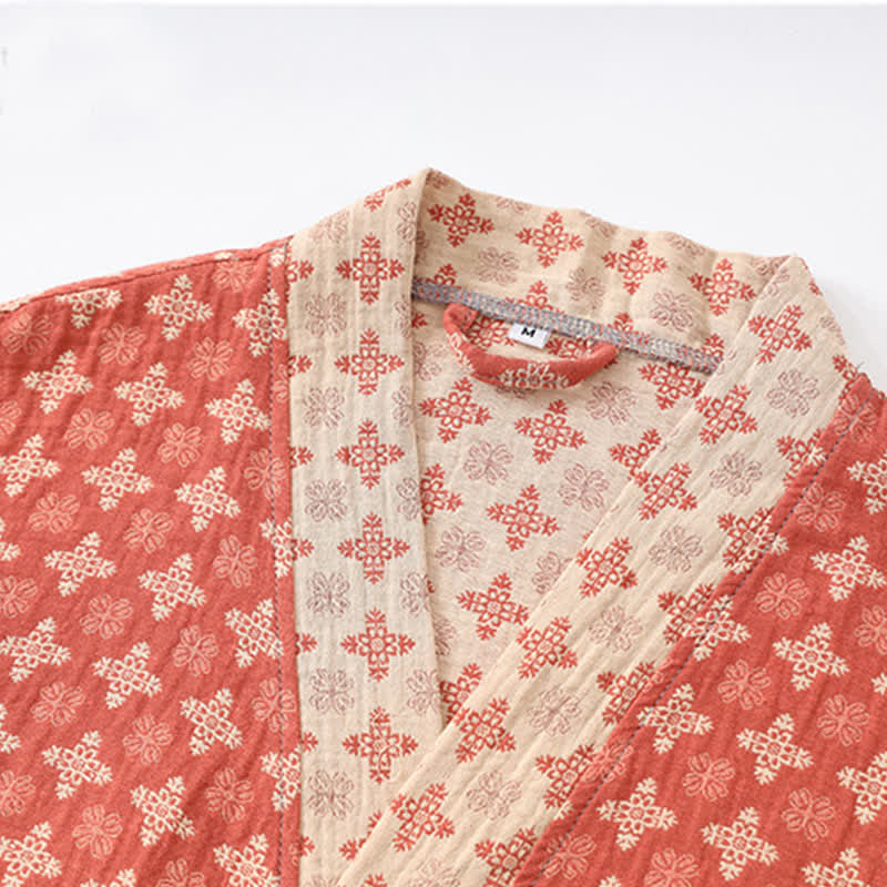 Kimono unisex in cotone geometrico rosso da casa - image 3