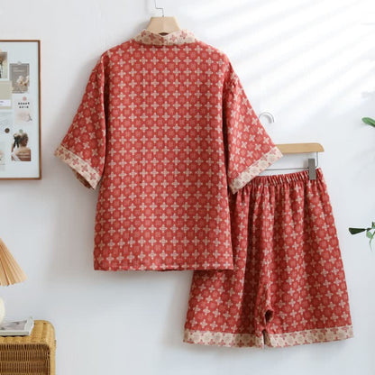 Kimono unisex in cotone geometrico rosso da casa - image 1