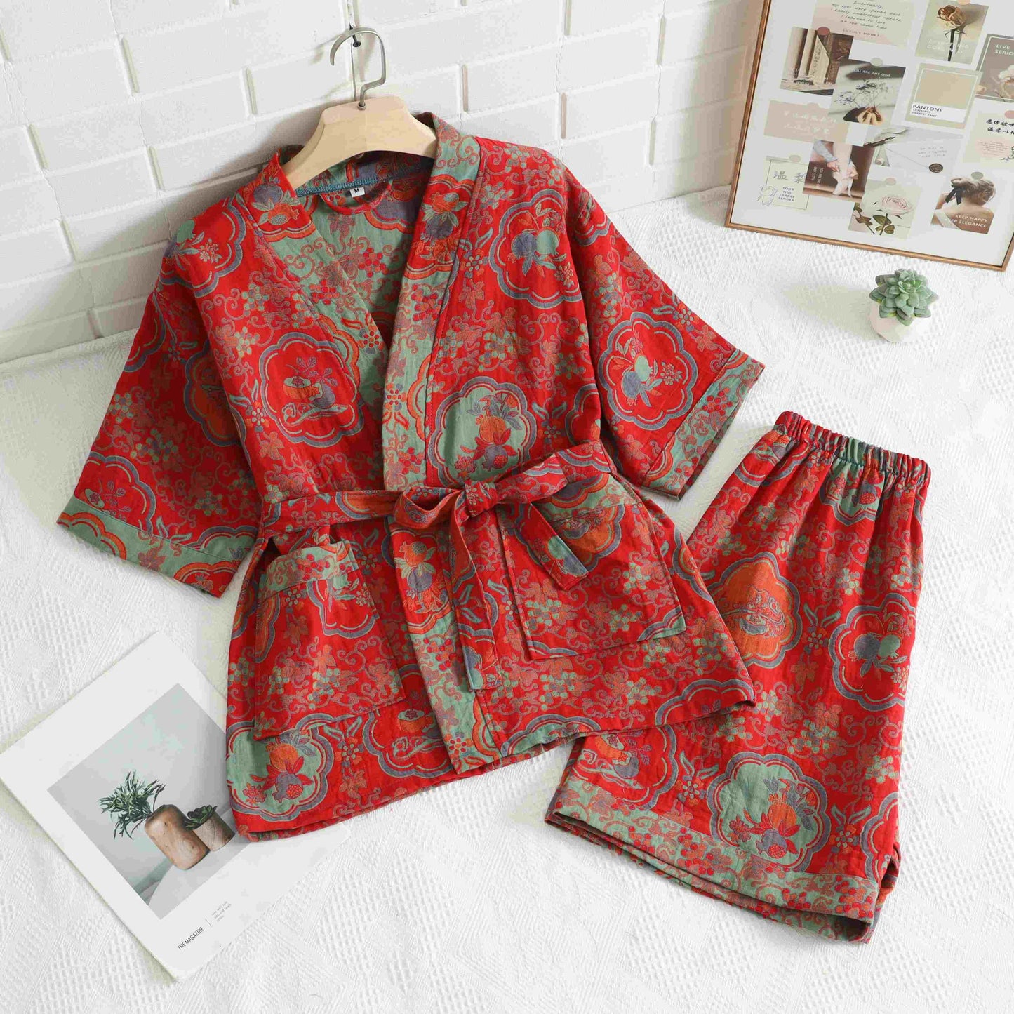 Kimono unisex in cotone con stampa floreale orientale