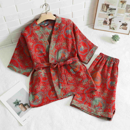 Kimono unisex in cotone con stampa floreale orientale
