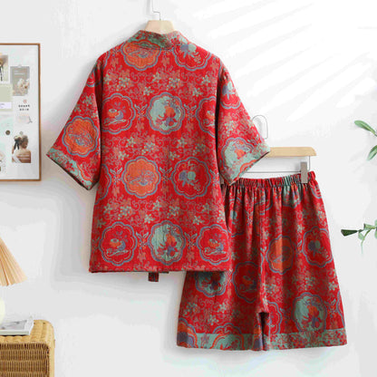 Kimono unisex in cotone con stampa floreale orientale