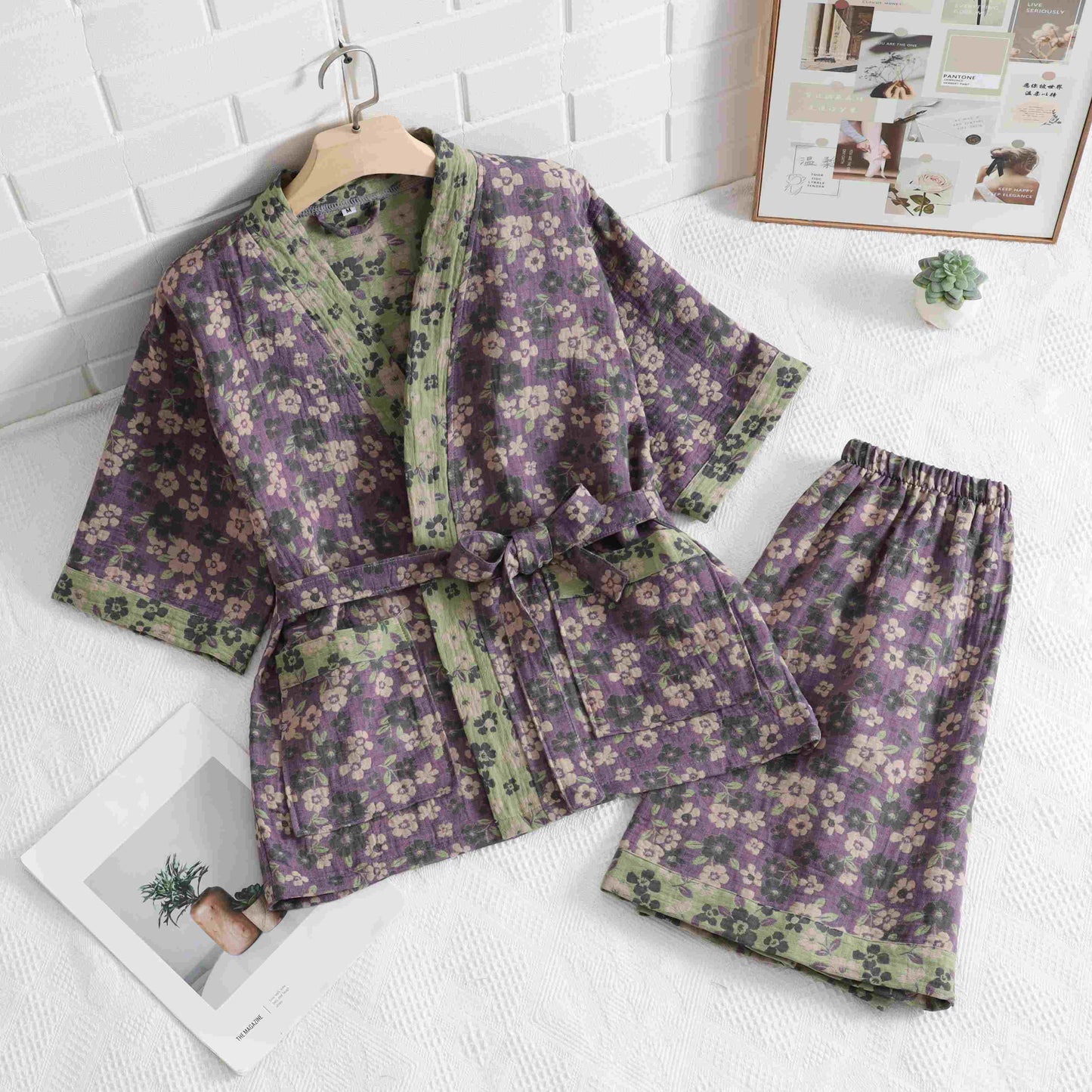 Kimono unisex in cotone con fiori di ciliegio