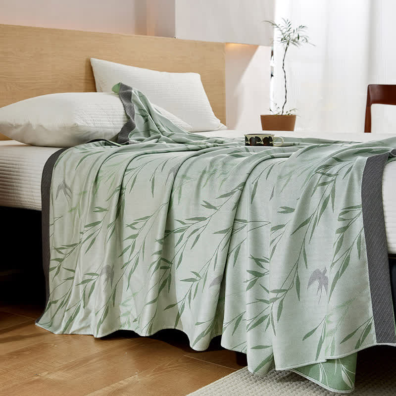 Copriletto rinfrescante con stampa di bambù verde