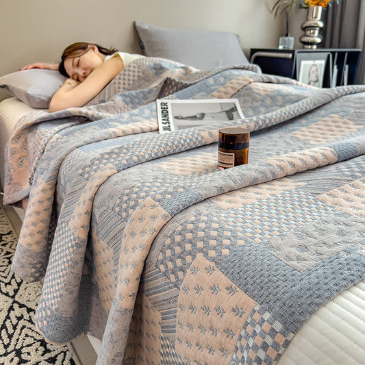 Trapunta in mussola di cotone con patchwork geometrico Paisley