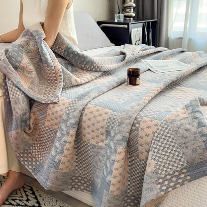 Trapunta in mussola di cotone con patchwork geometrico Paisley
