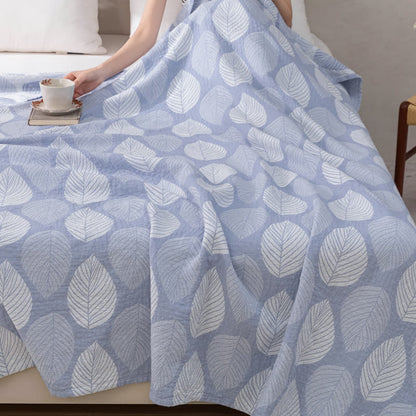 Trapunta in garza di cotone jacquard con stampa a foglie